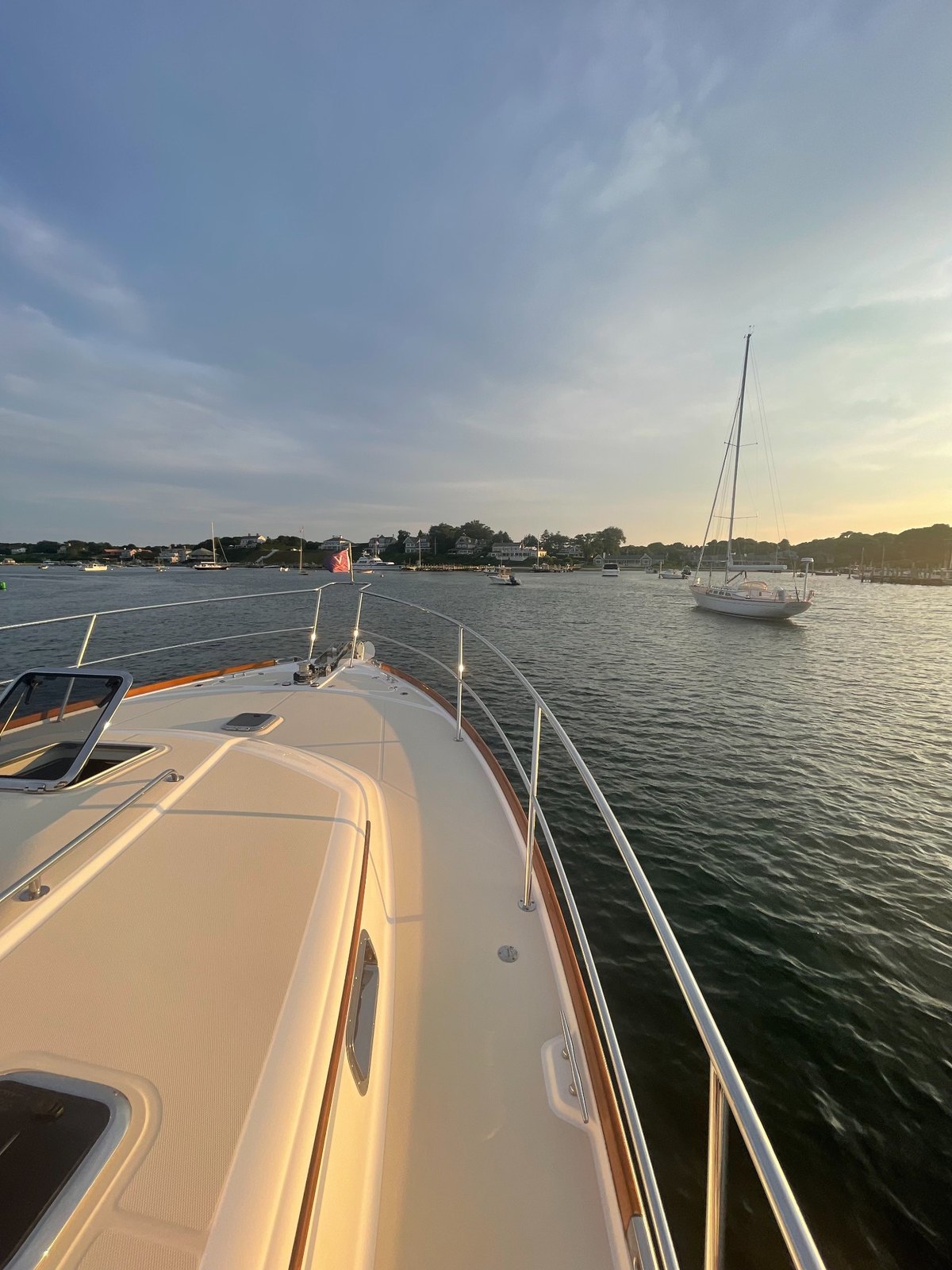 View from a powerboat on the East Coast at sunset